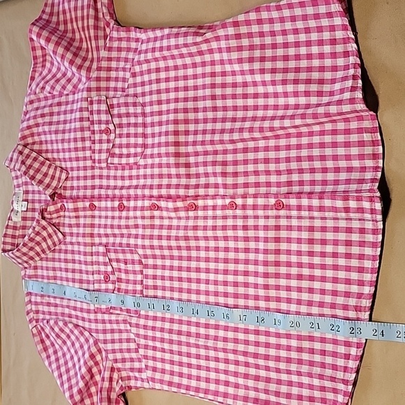 Sugar Rain Size M Pink White Gingham Button Down Long Sleeve Shirt - Picture 9 of 12